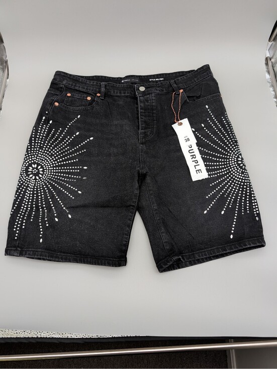 Purple Brand Other - Purple Brand Black Denim Shorts with Silver Studded Sunburst Design Size 38